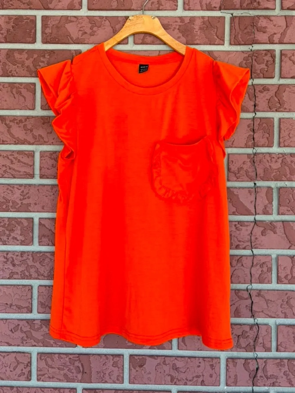 SHEIN Bright Orange Ruffle Sleeve Tee